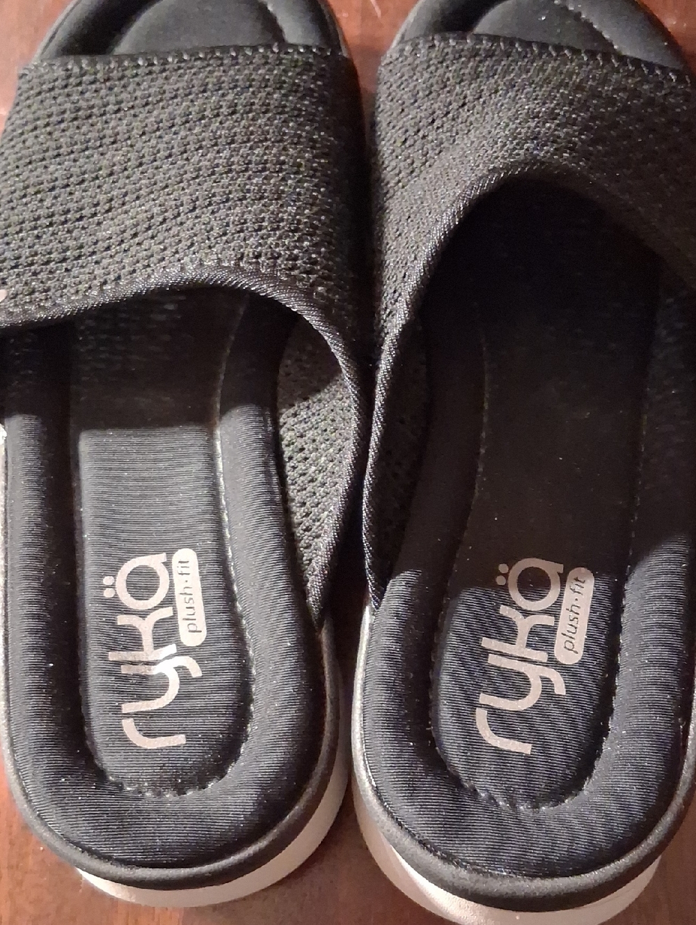 Ryka Black Kids Slide Sandals with PlushFit Footbed